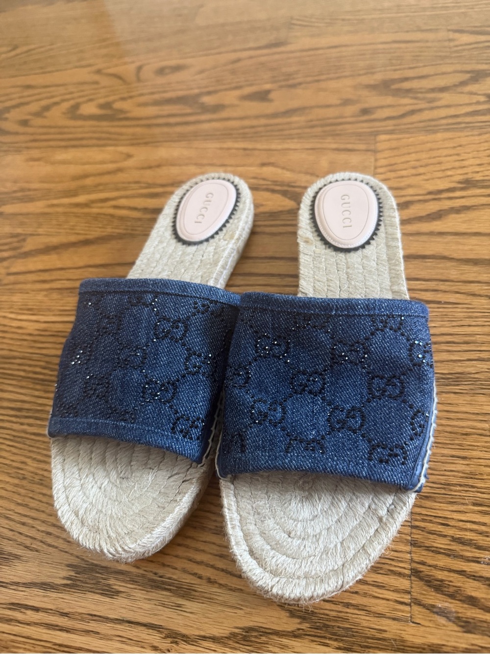 Gucci Navy Denim Slide Sandals - Picture 1 of 2